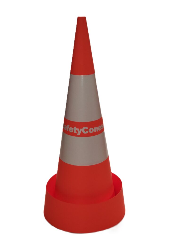 28-inch disposable traffic cone with white stripe, manufactured by Safety-Cones.com